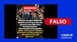 É falso que militares tenham avisado que não farão nada em caso de intervenção estrangeira no Brasil