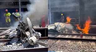 Avião de pequeno porte cai em estação de metrô e piloto morre em BH