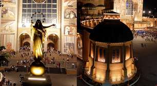 Basílica de Nossa Senhora Aparecida ganha iluminação especial à noite para celebrar a padroeira
