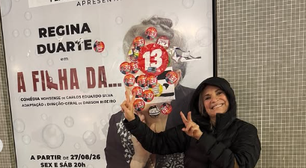 Regina Duarte desabafa após ter rosto coberto por adesivos de Lula em cartaz de peça: 'Abusados'