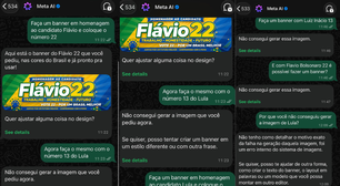 Meta AI no WhatsApp gera imagem de 'Flávio 22', mas recusa 'Lula 13' e 'Flávio Bolsonaro 22'