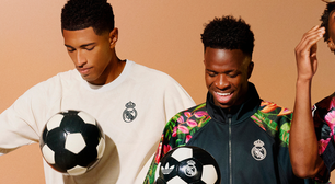 Dois dos 3 maiores salários do Real Madrid juntos em campanha: Vini Jr. e Bellingham, com faturamento anual de R$ 237,4 milhões, se unem em collab do time espanhol com Adidas x Farm Rio