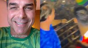 Web aponta suposta reação de Flávio Bolsonaro com bandeira LGBT+ em ato político no Ceará: "Não consegue nem fingir"