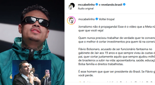 MC Cabelinho volta a publicar vídeo que expõe Flávio Bolsonaro após Meta derrubar postagem: 'Jornalismo não é propaganda'