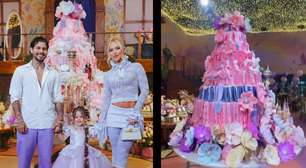 Bolo de Maria Flor, filha de Virginia e Zé Felipe, tem mais de 3 metros e impressiona