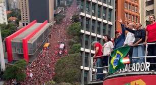 Multidão canta Hino Nacional durante ato de Lula na Avenida Paulista