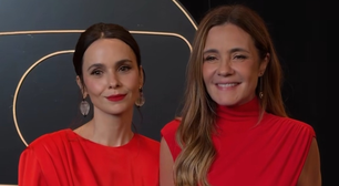 Débora Falabella e Adriana Esteves vestem vermelho para gravação de vinheta de fim de ano da Globo