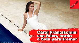 Carol Francischini se exercita com bola da filha, faixa e corda