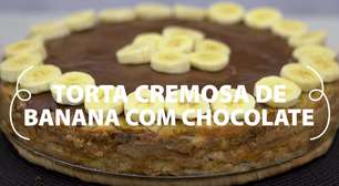Torta cremosa de banana com chocolate