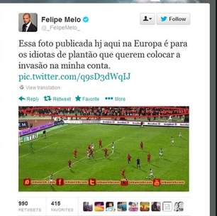 Felipe Melo divulga foto, rebate acusações de tumulto e critica "idiotas"
