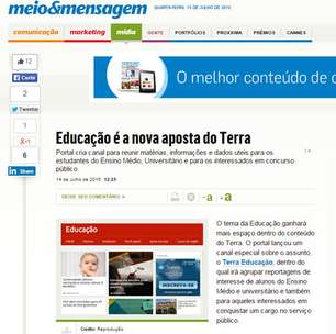 Terra é destaque no Meio e Mensagem com pilar de Educação