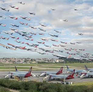 Montagens mostram tráfego intenso nos aeroportos pelo mundo