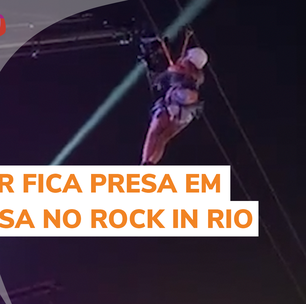 Mulher é resgatada após ficar presa em tirolesa no Rock in Rio