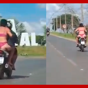 Mulher é flagrada apenas com roupas íntimas em garupa de moto em Goiás