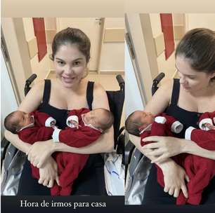 Bárbara Evans deixa a maternidade com os gêmeos: 'Hora de irmos para casa'
