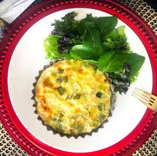 Quiche de alho poró, com massa sem trigo, low carb, saudável