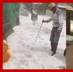 Temporal com granizo deixa ruas de Caxias do Sul (RS) cobertas de gelo