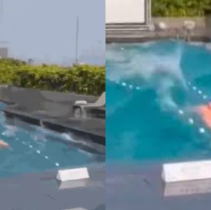 Turista fica preso em piscina de hotel durante terremoto em Taiwan; veja vídeo