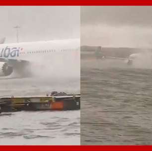 Tempestade inunda pista do aeroporto de Dubai e faz aviões trafegarem sobre a água