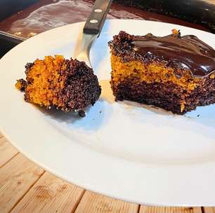 Bolo de cenoura e chocolate com aveia: 2 em 1, sem glúten