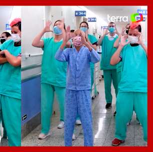 Garotinha comemora 'pega' da medula com coreografia ao lado dos médicos