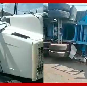 Carreta tomba e esmaga carro em acidente de trânsito em Manaus (AM)