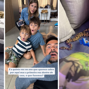 Julio Rocha encontra cobra na cama dos filhos, e esposa retira o animal; veja