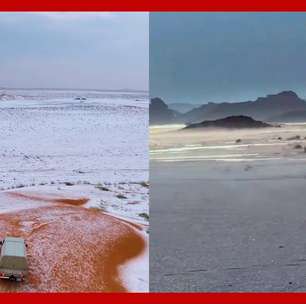 Deserto saudita fica coberto de neve pela primeira vez na história