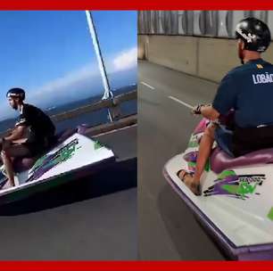 Motociclista é flagrado andando de 'jet ski' na Ponte Rio-Niterói