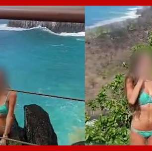 Turista invade local proibido para tirar fotos em penhasco no Parque Nacional de Fernando de Noronha