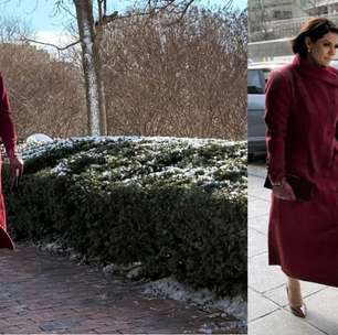 Inspirada em Jacqueline Kennedy, Michelle Bolsonaro usa tons bordô na posse de Trump