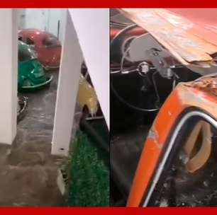Vídeos mostram como ficou loja especializada em Fuscas após enchente em SP