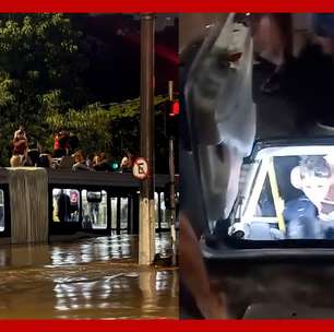 Passageiros ficam ilhados e sobem em teto de ônibus para escapar de enchente em SP