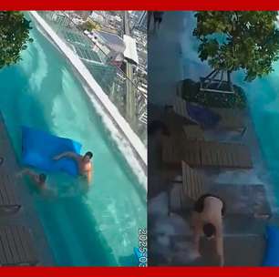 Casal se desespera ao tentar sair de piscina no topo de arranha-céu durante terremoto na Tailândia