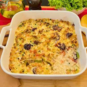 Arroz cremoso com bacalhau gratinado e irresistível