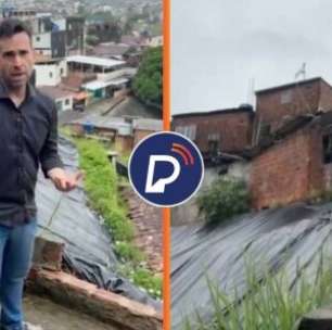 Eduardo Moura mostra casa em barreira no Recife com risco de ser soterrada após as fortes chuvas