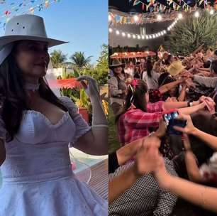 Paolla Oliveira inicia comemorações de festas juninas e mostra beijão em Diogo Nogueira