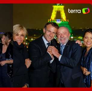 Macron arrisca português em vídeo com Lula na frente da Torre Eiffel iluminada com cores do Brasil