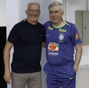 Dorival Júnior se encontra com Ancelotti durante treino da Seleção no CT do Corinthians