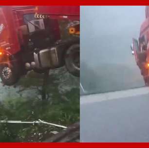 Caminhão com motorista dentro fica pendurado a centenas de metros de altura após ponte desabar na China