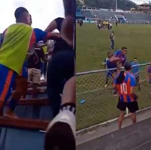 Jogadores do Duque de Caxias pulam alambrado e partem para cima de torcedores após rebaixamento no RJ