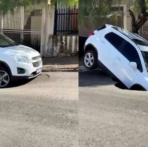 Vídeo mostra carro estacionado sendo 'engolido' por cratera no interior de São Paulo