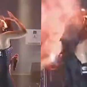 Vídeo mostra cabelo de integrante da banda Limão com Mel pegando fogo durante show em Pernambuco