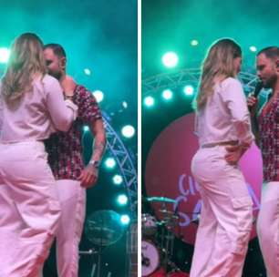 Paolla Oliveira sobe ao palco, beija Diogo Nogueira e dá show de samba