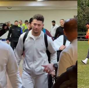 Mahomes e Kelce: Estrelas da NFL chegam ao Brasil aos gritos dos fãs no aeroporto de Guarulhos