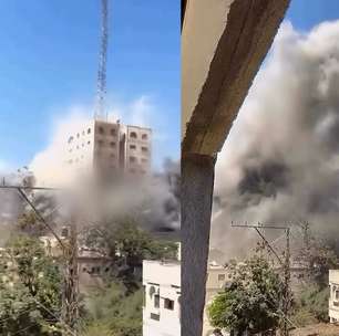 Vídeo flagra momento que Israel bombardeia e derruba arranha-céu residencial em Gaza
