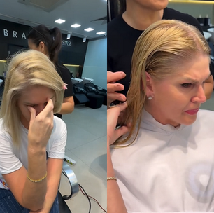 Val Marchiori se emociona ao cortar o cabelo no início de tratamento contra câncer de mama