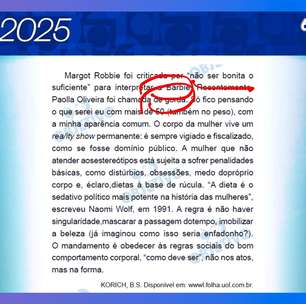 Enem 2025: Pergunta de Língua Portuguesa cita aparência de Margot Robbie e Paolla Oliveira