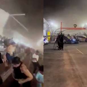 Vendaval derruba cobertura de arquibancada durante treino da Stock Car em MT
