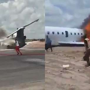 Vídeos mostram correria e desespero após avião que levava ministro do Congo pegar fogo em pouso